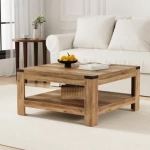 Zara Square Coffee Table With 2-tier Storage Shelves